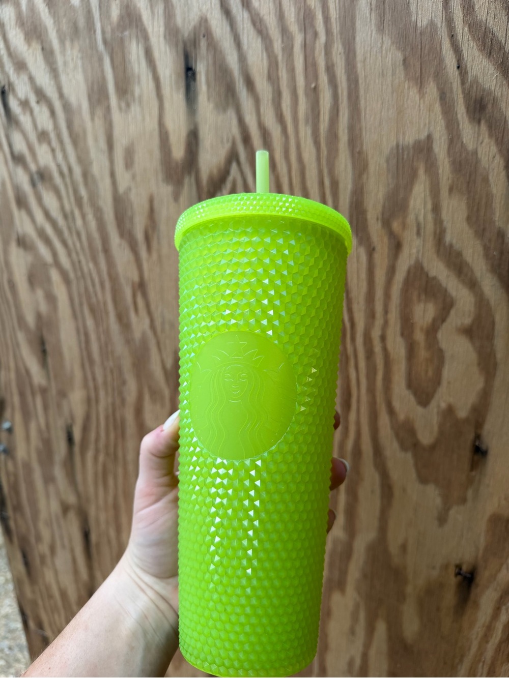 Starbucks GLOW IN THE DARK Neon Green Studded Tumbler with Straw